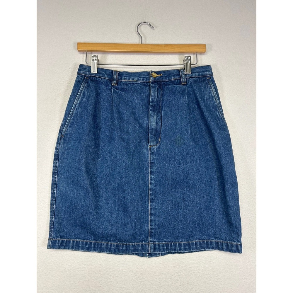 Vintage Eddie Bauer Womens 8 Blue Denim High Waisted Pleated A-Line Mini Skirt